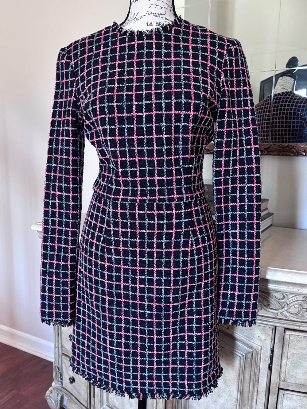 Charles Henry Black Tweed Dress with Windowpane